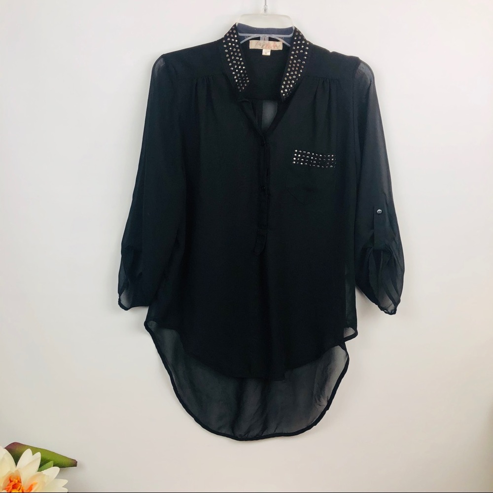 Penelope | studded sheer button down top sz L